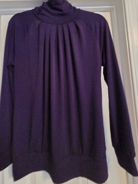 Purple Pleated Mock Neck Long Sleeve Top